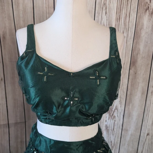 Elegant Emerald Green Lehenga Choli Set - Picture 6 of 14